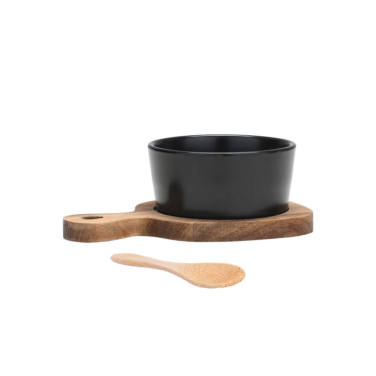 Vassoio da portata in legno di acacia con ciotola in ceramica e cucchiaio in legno - 10x15 cm -  Estia