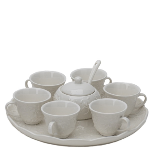 Vassoio c/ 6 tazzine da caffe in porcellana - diam.26 cm - Hervit