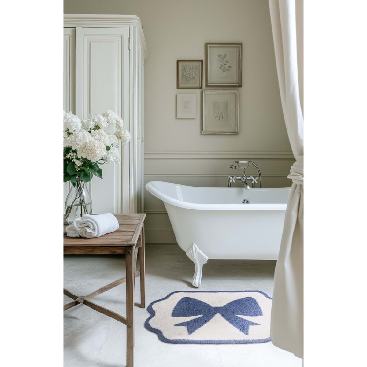 Tappeto in cotone con fiocco blu - 50x70 cm - Blanc Mariclo