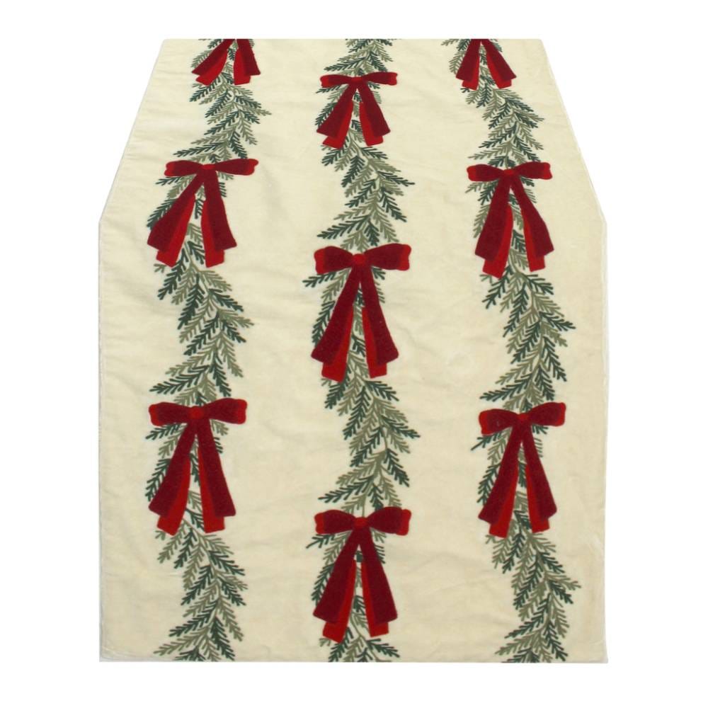 Runner natalizio in velluto con fiocchi rossi - 45x150 cm - Blanc Mariclo