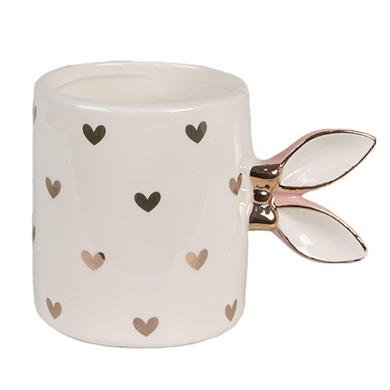 Tazza in ceramica a pois c/manico orecchie coniglio - H.13x9 cm - 300 ML - Clayre e Eef