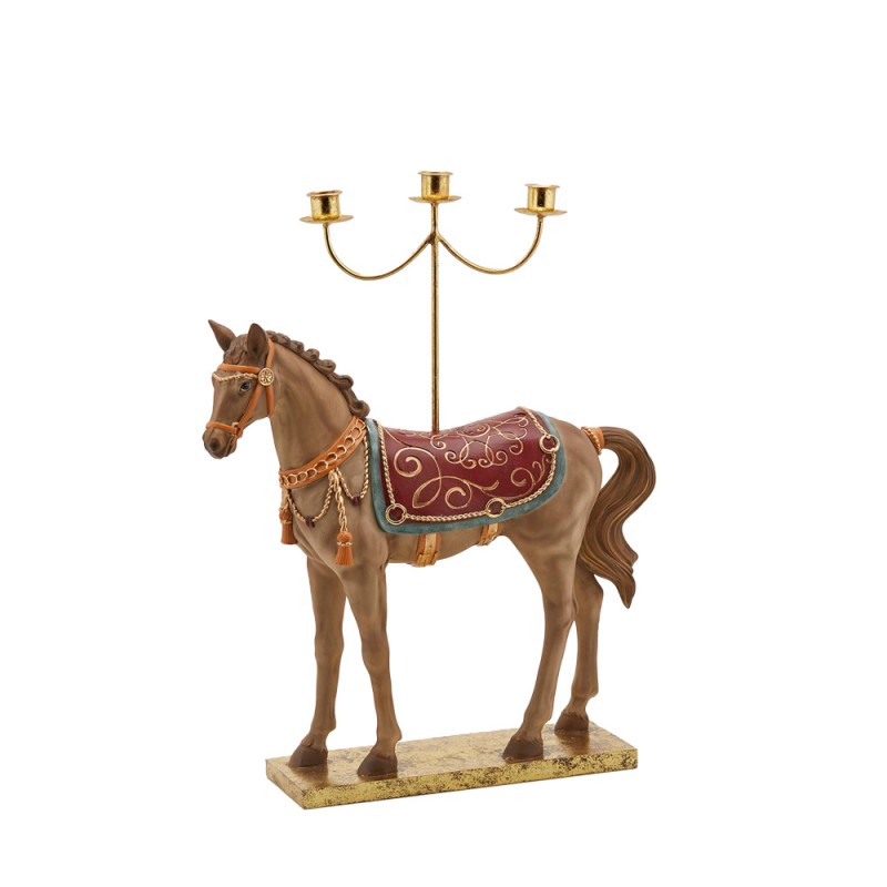 Cavallo in resina con portacandela 3 luci - H.50x40 cm - EDG