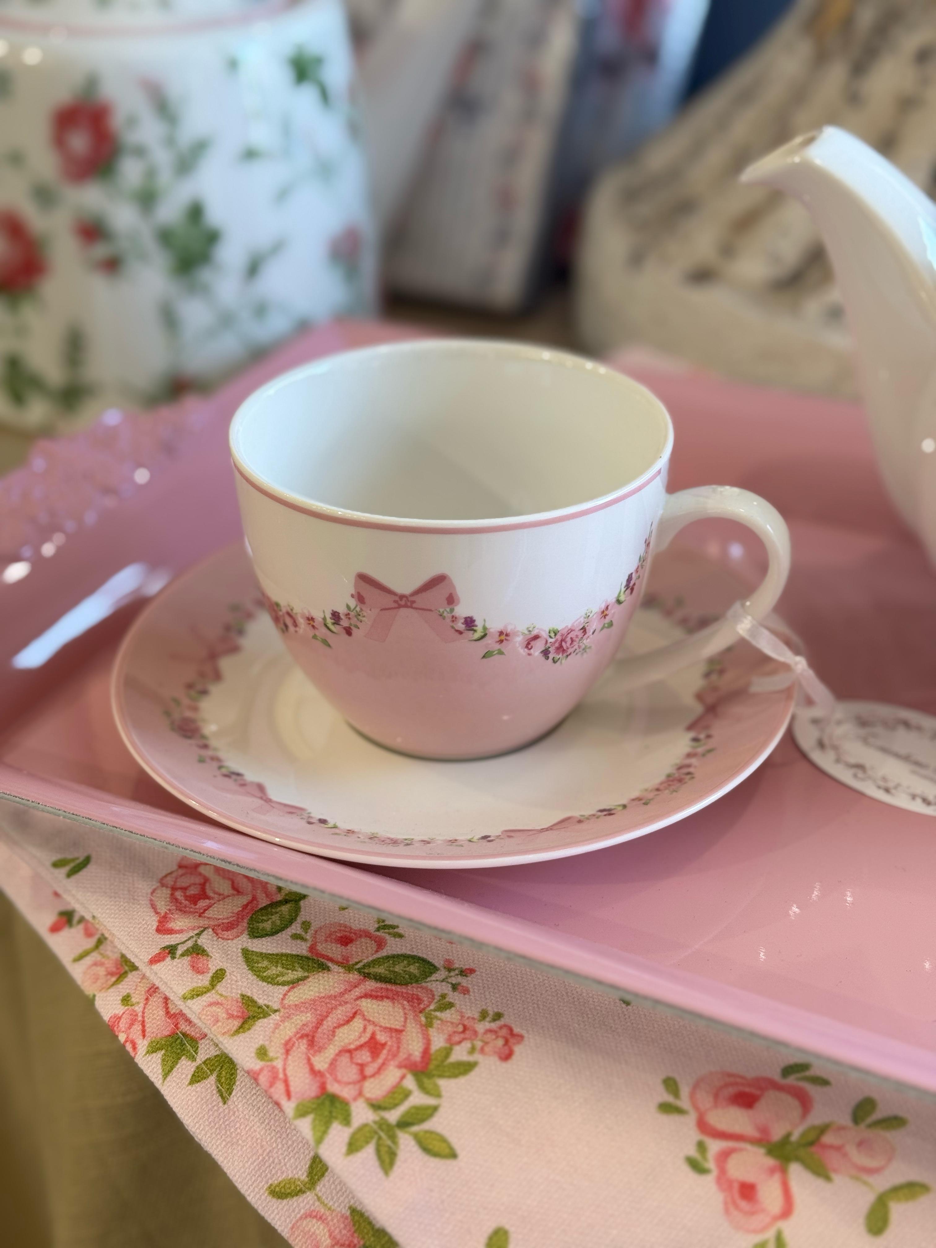 Tazza da the con piattino in ceramica decorata - Linea Fiocco - L'Arte di Nacchi