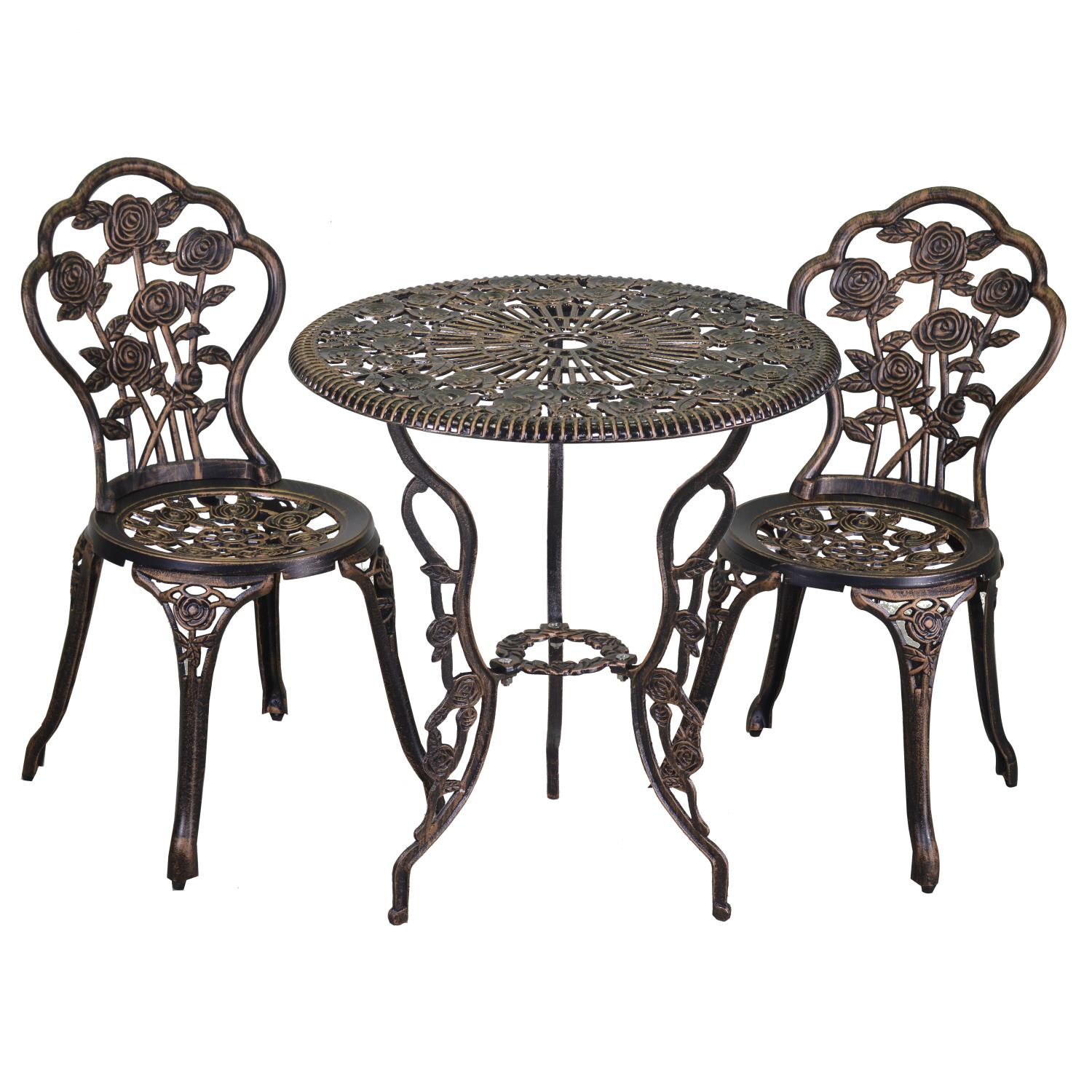 Tavolo rotondo in alluminio pressofuso Verona bronzato con 2 sedie - Vacchetti