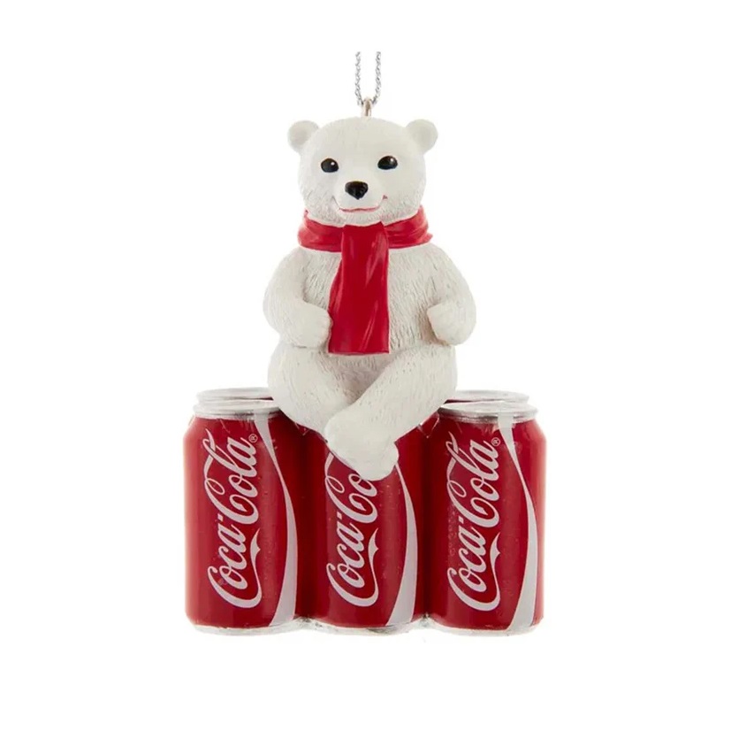 Decoraziona natalizia orso seduto su lattine di coca cola - H.10 cm - KurtAdler
