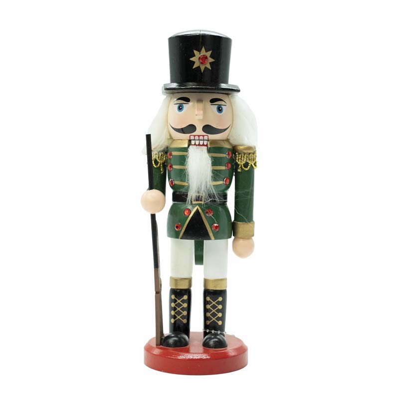 Schiaccianoci in legno con pantalone bianco e giacca verde - H.20 cm - Stile