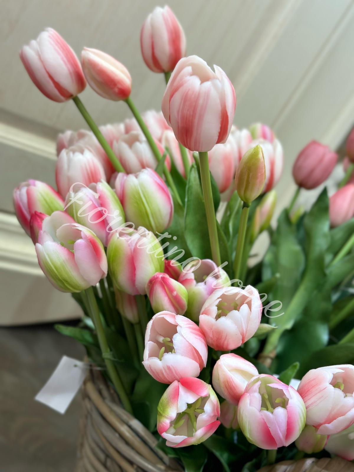 Bouquet di cinque tulipani artificiali sfumato rosa - Edg