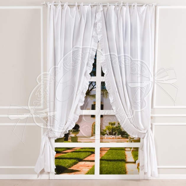 Set 2 tende bianche in mistocotone con embrasse - 150x300 cm - Coccole di Casa
