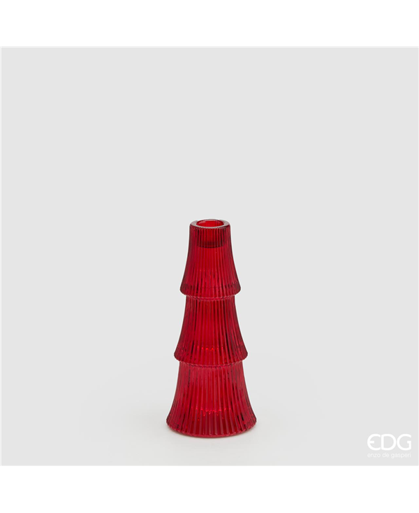 Porta candela pino strati in vetro rosso - H.18 cm - EDG