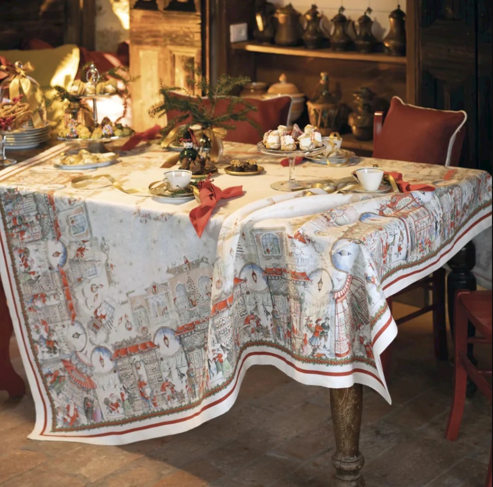 Tovaglia in puro lino Christmas Shopping - 170x270 cm - Tessitura Toscana