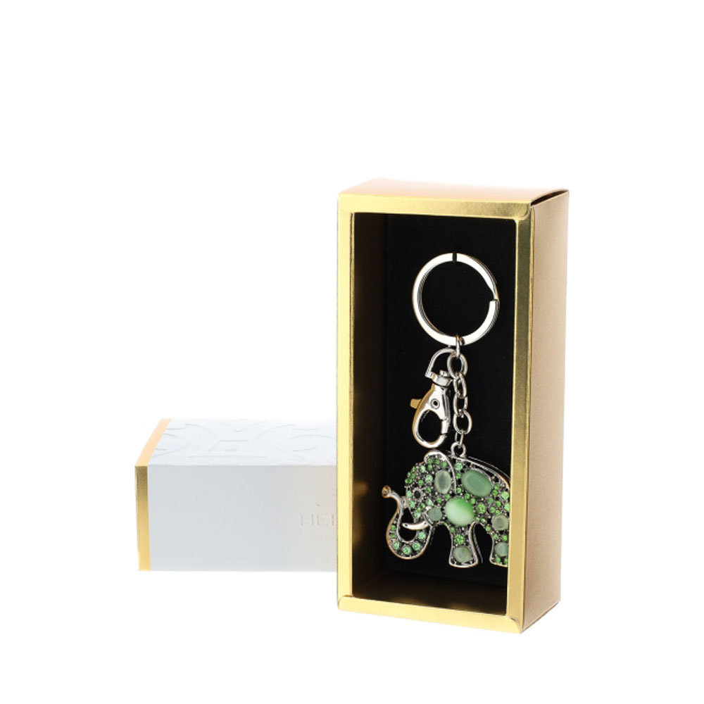 Portachiavi elefantino argento con pietre colorate c/astuccio - 5x12 cm - Hervit