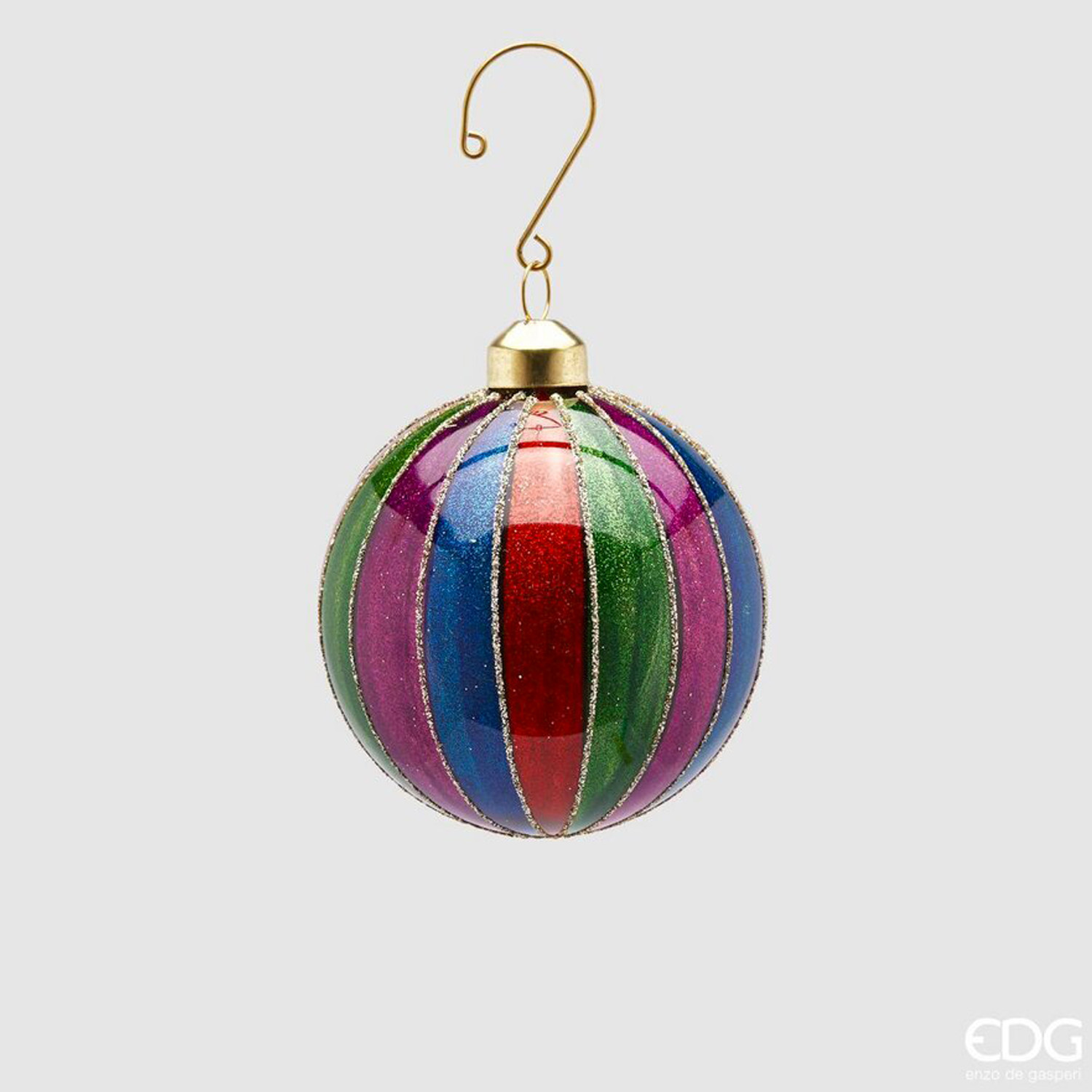 Palla di Natale in vetro a righe multicolor  - 8 cm - EDG