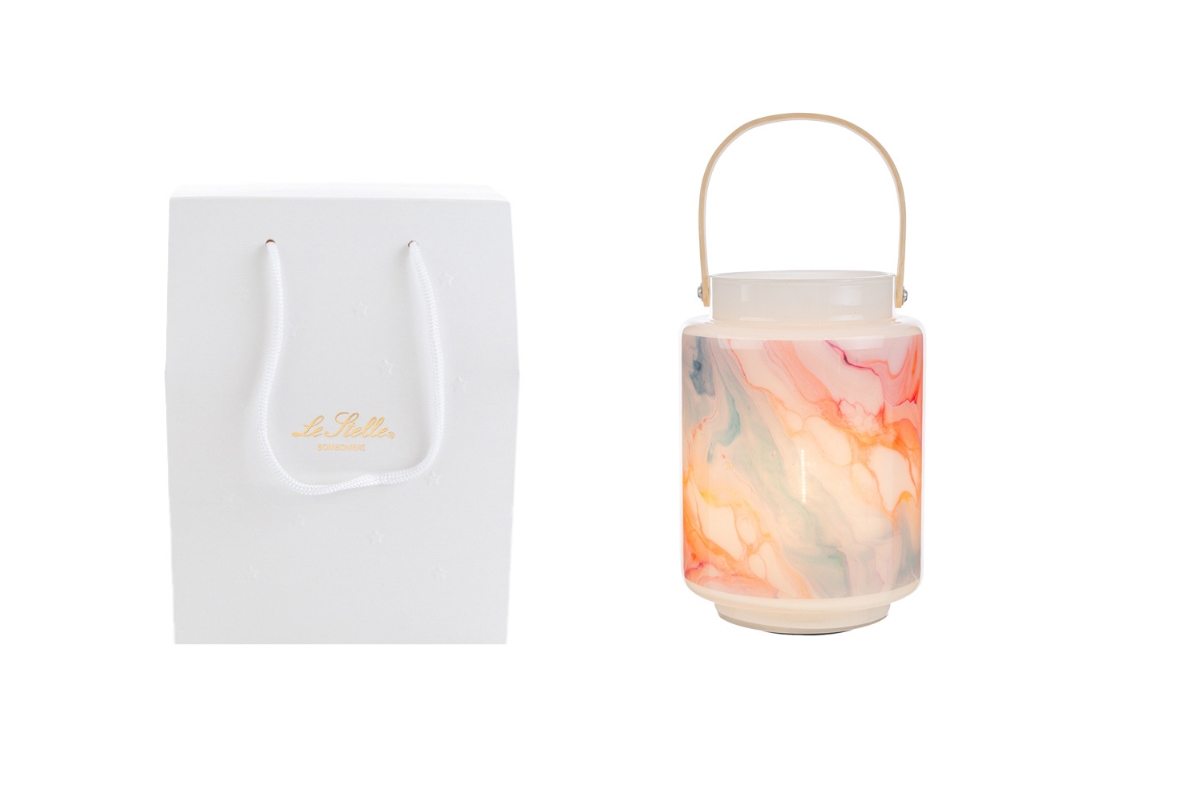 Lanterna in vetro a led Watercolor c/shopper - H.17x12 cm - Le Stelle