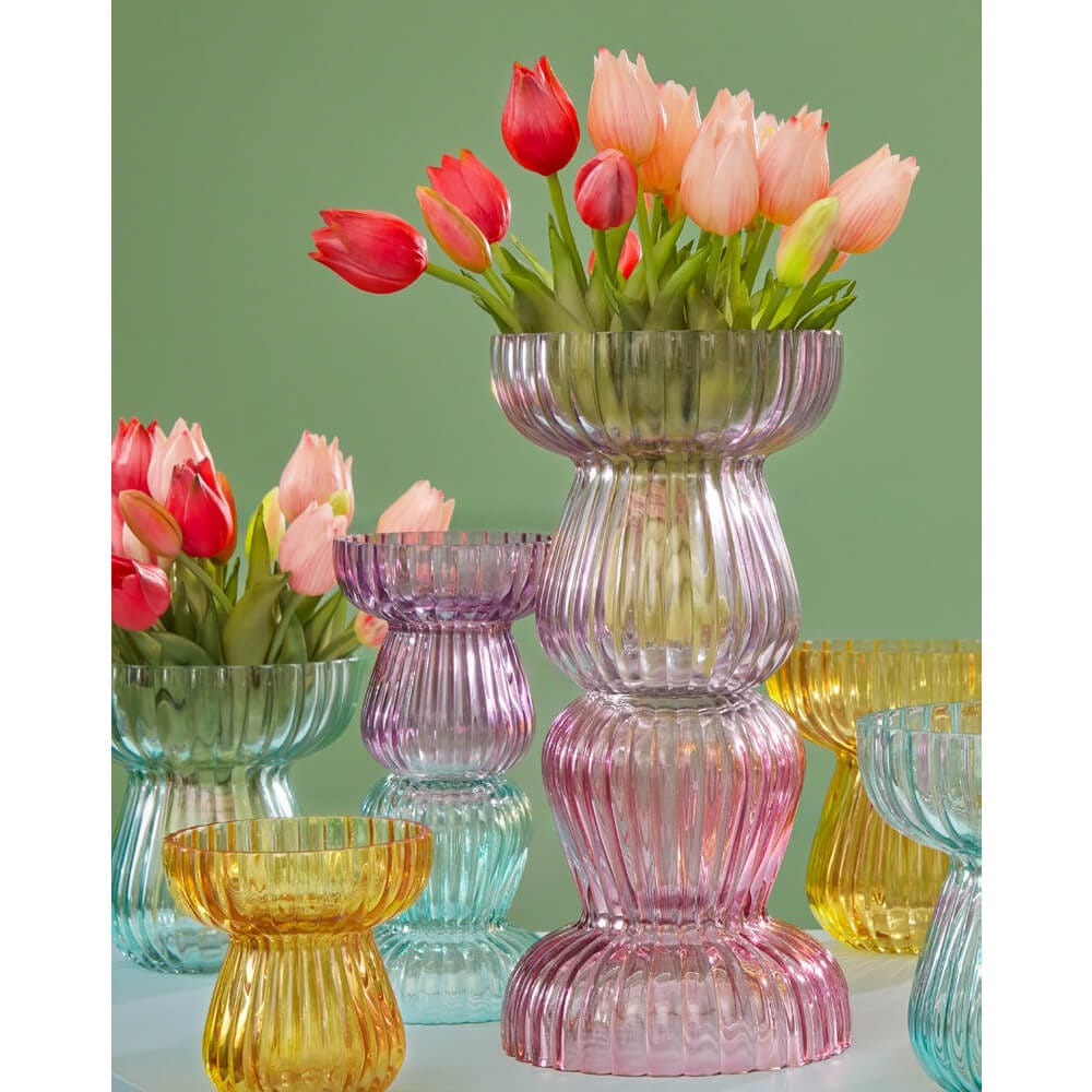 Vaso righe biforma in vetro - 4 colori ass - H.15 cm - EDG