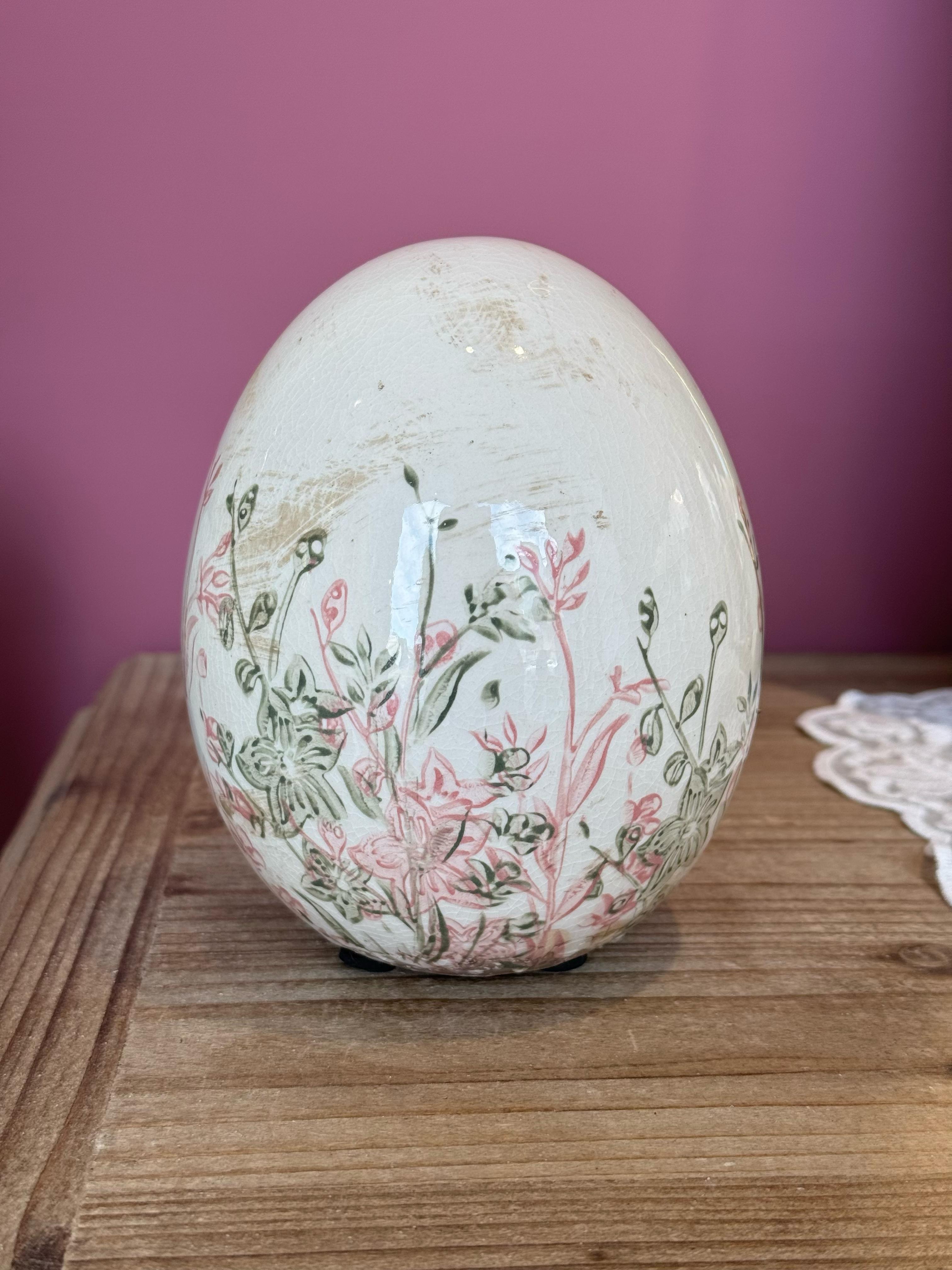 Uovo in ceramica con motivo floreale - H.14x11 cm - L'Arte di Nacchi