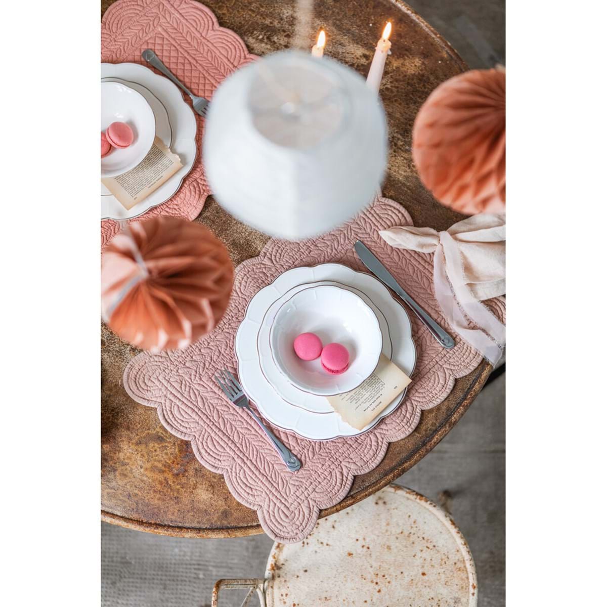 Tovaglietta trapuntata in cotone rosa cipria - Collezione Carmen - 35x50 cm - Blanc Mariclo