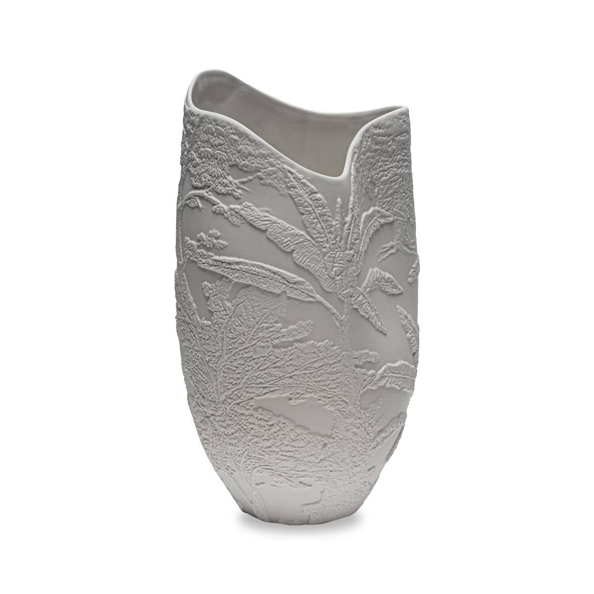 Vaso Relief bianco in porcellana matt - Linea FLUSSI - H.36x20 cm - Henriette