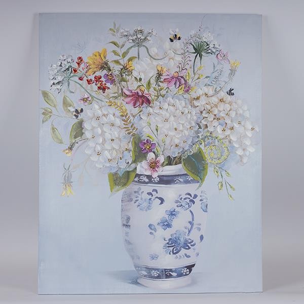 Quadro su tela vaso con fiori multicolore - 80x100 cm - Eurolamp