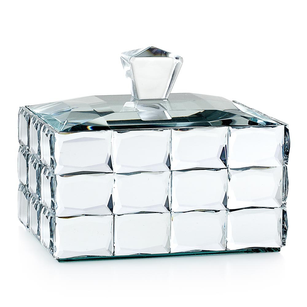 Scatola portaoggetti rettangolare a specchio - Collezione Ghiaccio - 15x12 cm - Emo