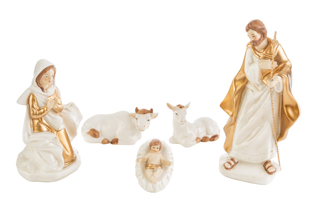 Set 5 pezzi natività in porcellana oro - H.21.5 cm
