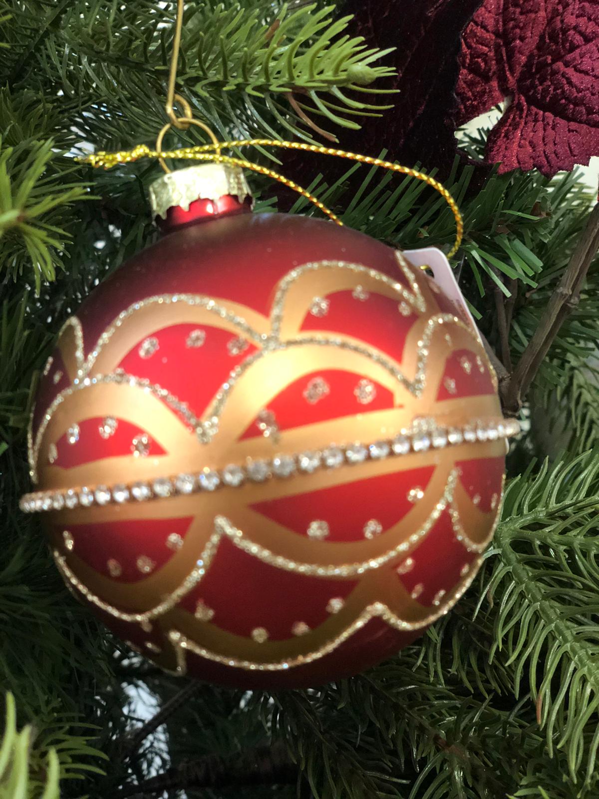 Appendino sfera con brillantini in rilievo -  vetro decoro natalizio  - edg