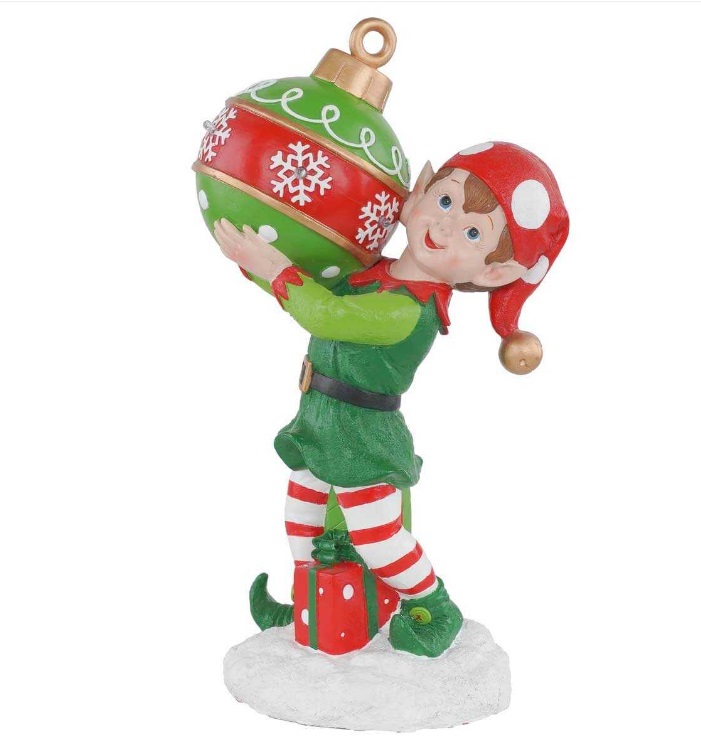 Elfo in resina con luci led nella sfera - H.38 cm