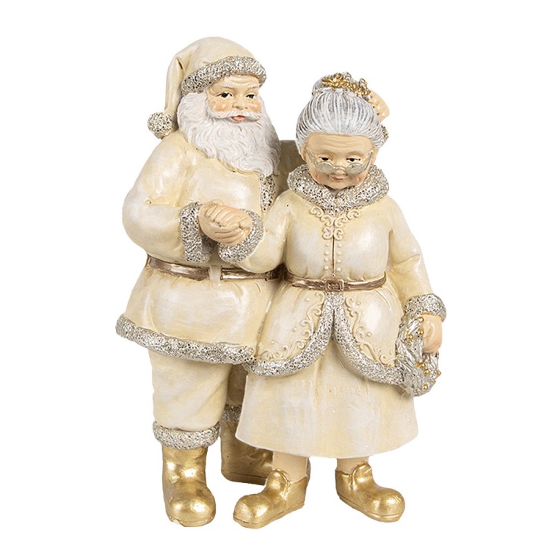 Statuetta mamma e babbo natale in resina panna e oro - 11x16 cm - Clayre e Eef