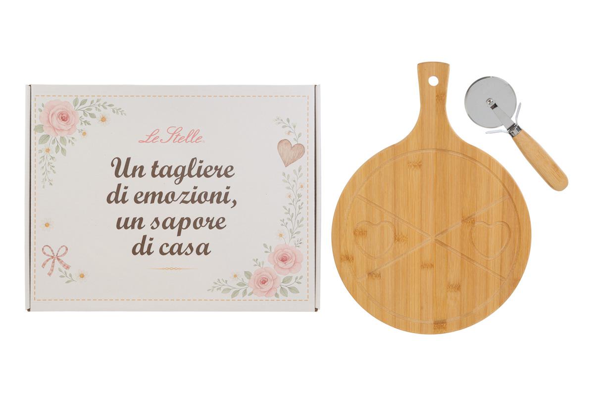 Set 2 pz tagliere legno con tagliapizza c/box - 40x30 cm - Le Stelle