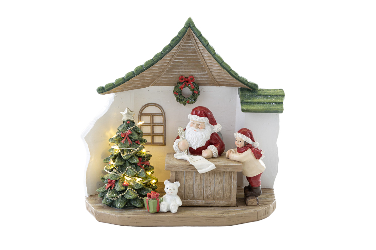 Casetta babbo natale in resina con led - H.18 cm