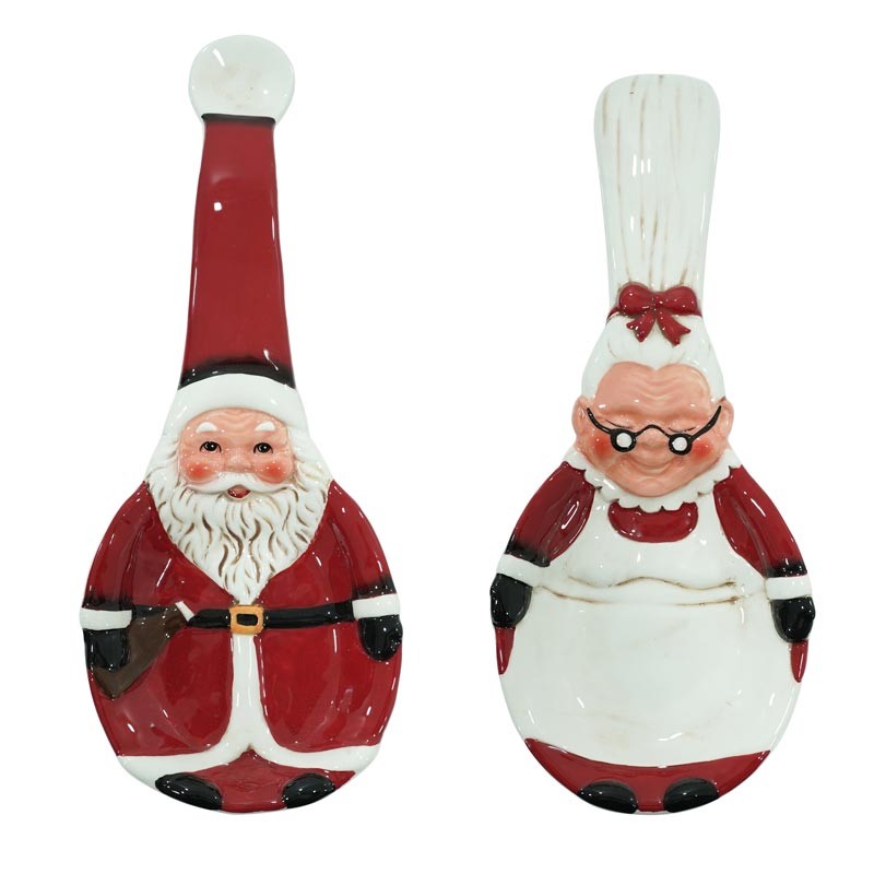 Set 2 poggia mestolo in ceramica babbo e mamma natale - 25 cm - Stile