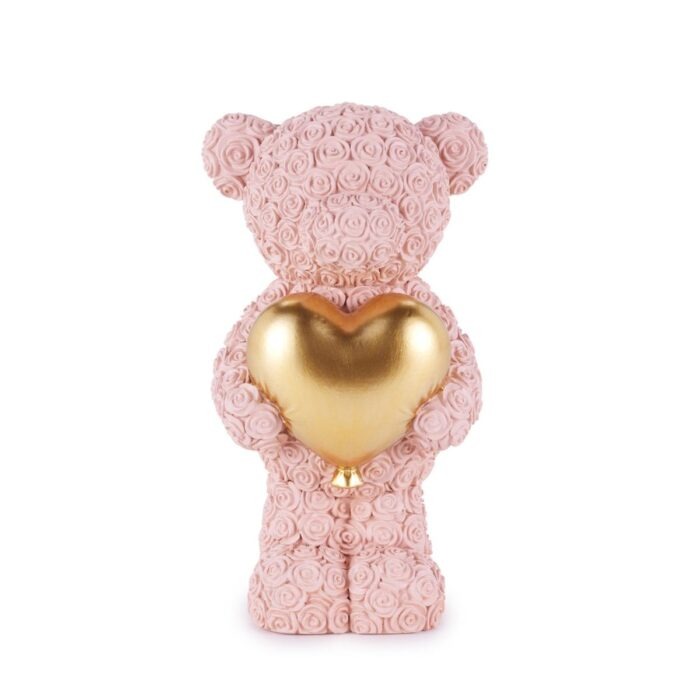 Orsetto ROSA con fiocco in resina con cuore - H.16X9 - Henriette
