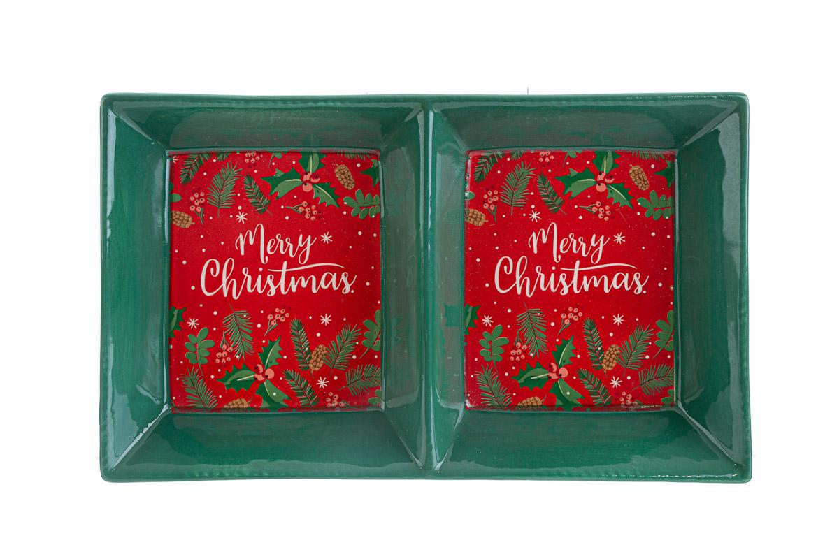 Vassoio in ceramica con scomparti Merry Christmas - 26x16 cm