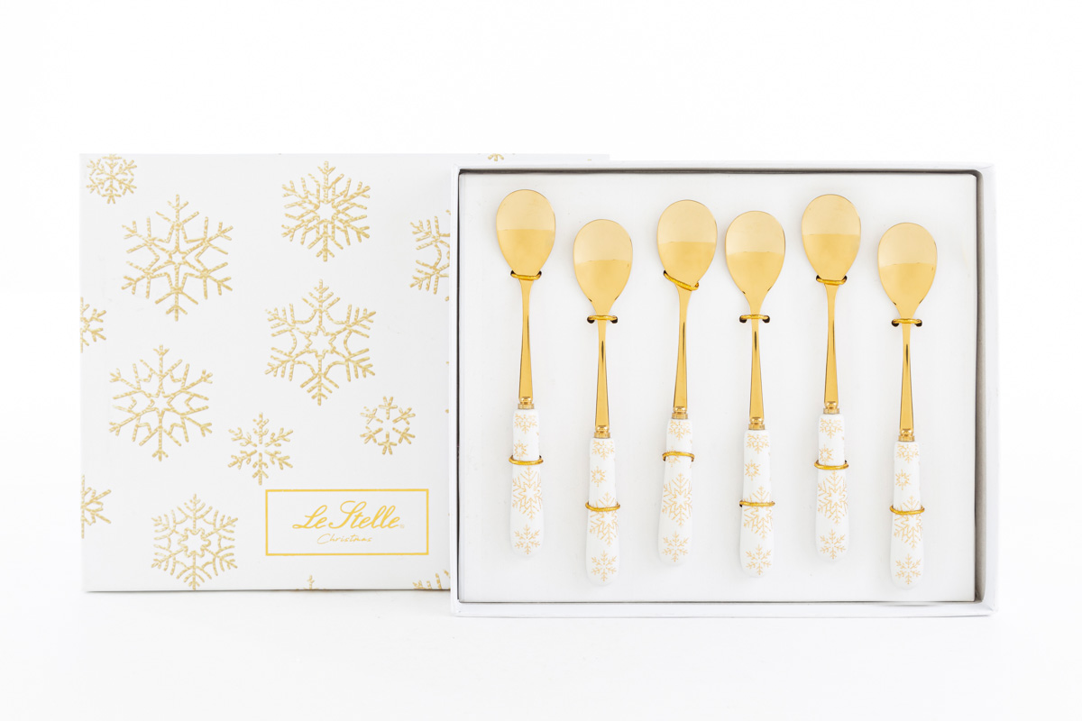 Set 6 cucchiaini da dolce con manico natalizio bianco - 15 cm 