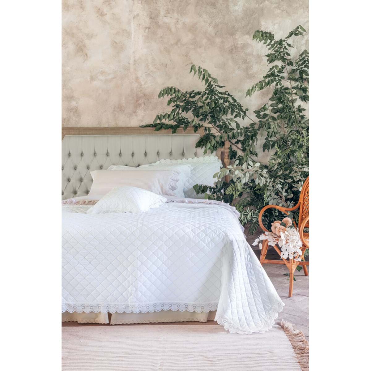 Trapuntino matrimoniale bianco con pizzo sangallo + 2 copriguanciali - Linea Estate di Sangallo - 260x260 cm - Blanc Mariclo