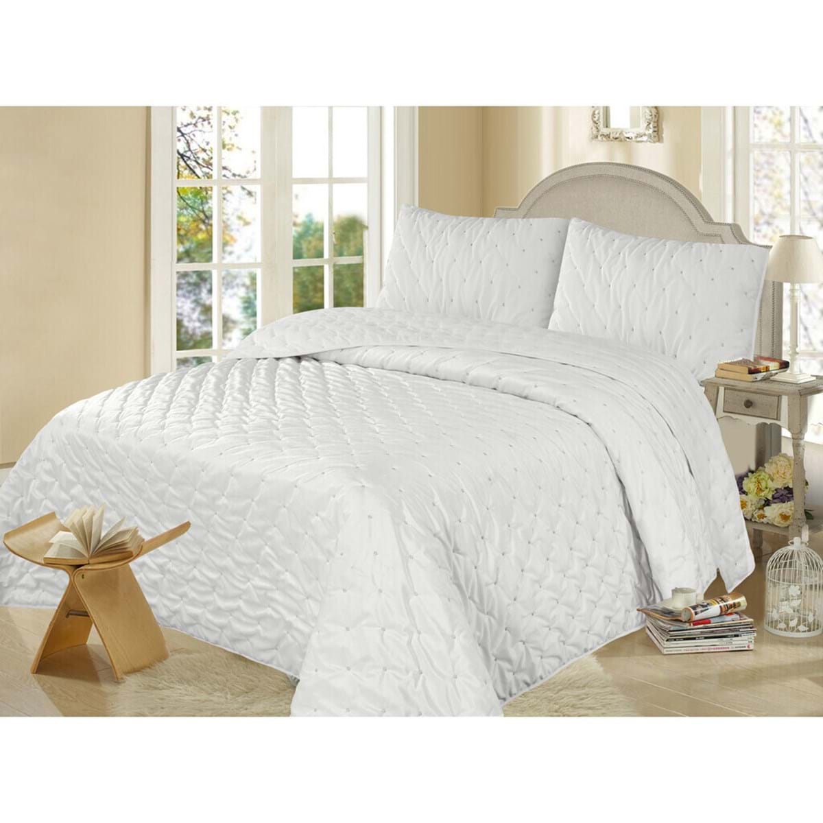 Trapunta in velluto panna con 2 copriguanciali - Collezione Before the storm - 260x260 cm - Blanc Mariclo