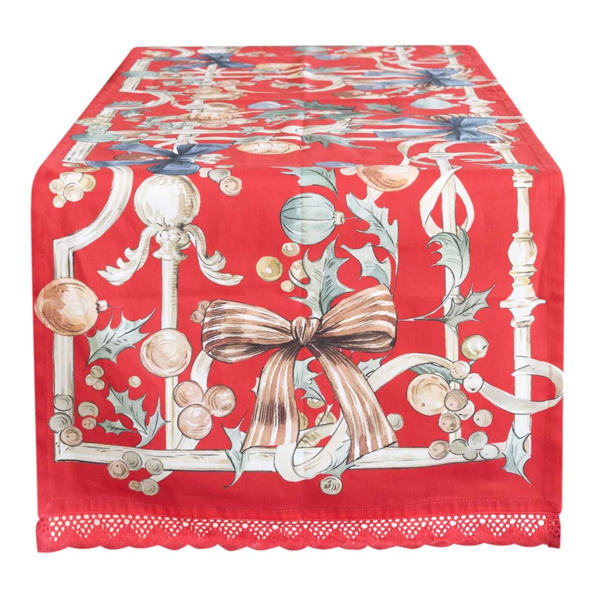 Runner natalizio in cotone con pizzo Intrecci di Sogno - 50x150 cm - Blanc Mariclo