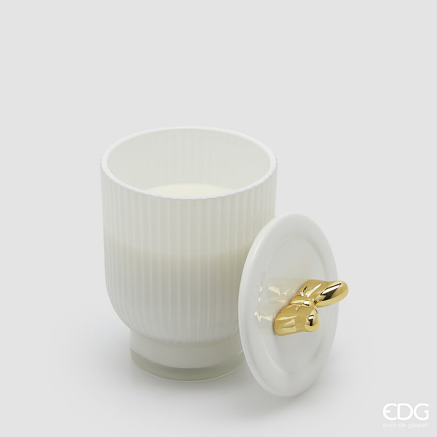 Candela fiocco profumata c/vasetto bianco - H.15x10 cm - EDG