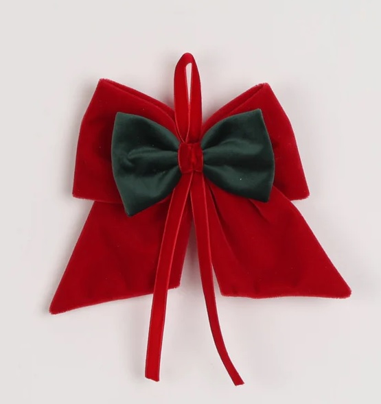 Fiocco in velluto rosso/verde -  11 cm - Fiori di Lena