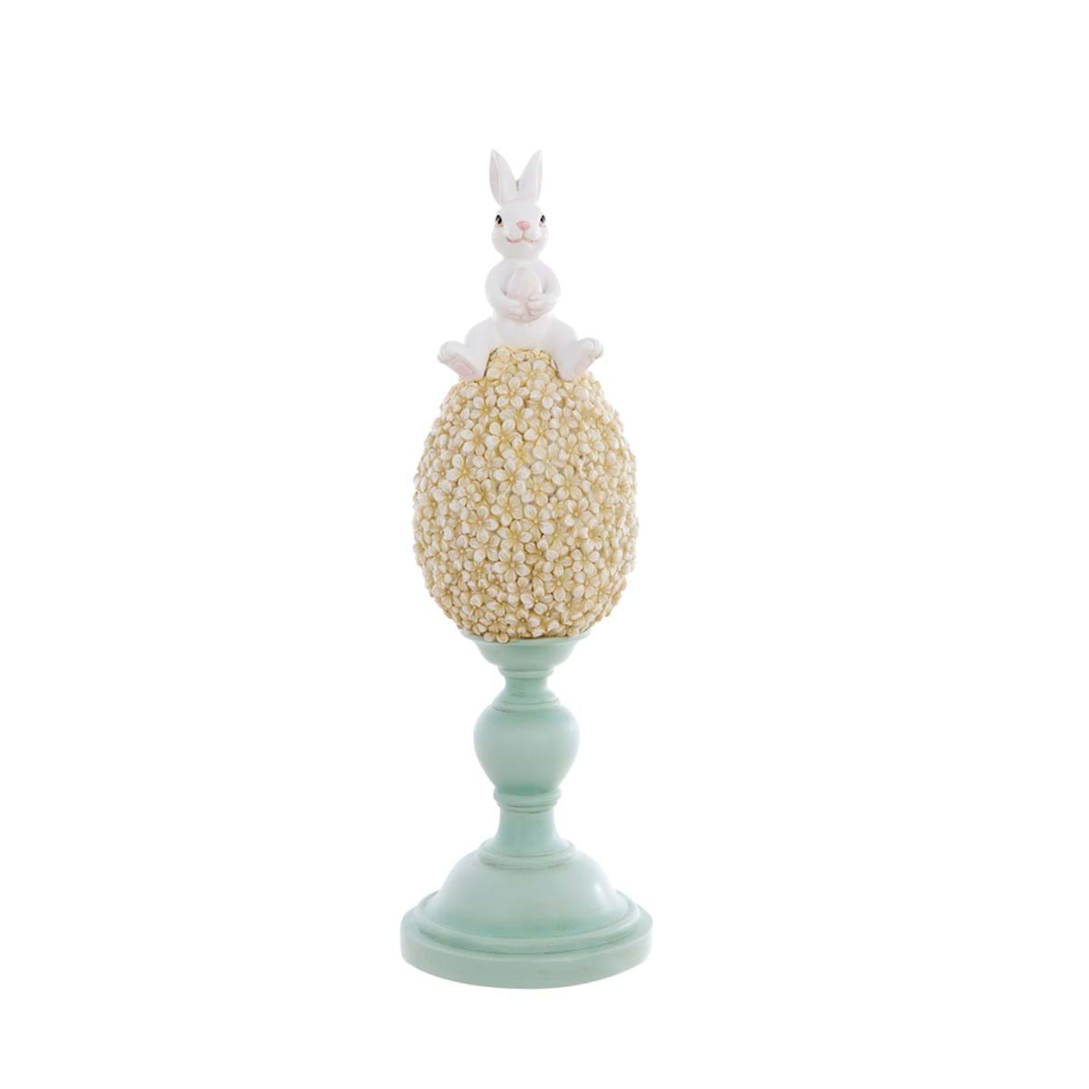 Decoro pasquale coniglietto su uovo in resina - H.30 cm - Blanc Mariclo