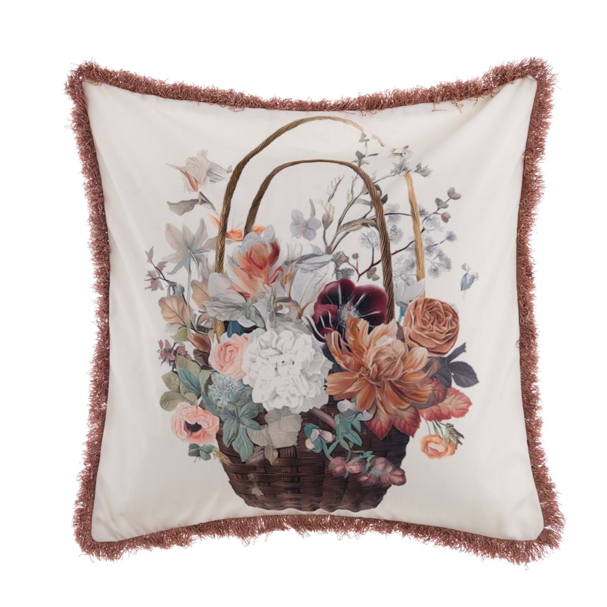 Cuscino stampato in velluto con frange - Linea Rose Collection - 50x50 cm - Blanc Mariclo