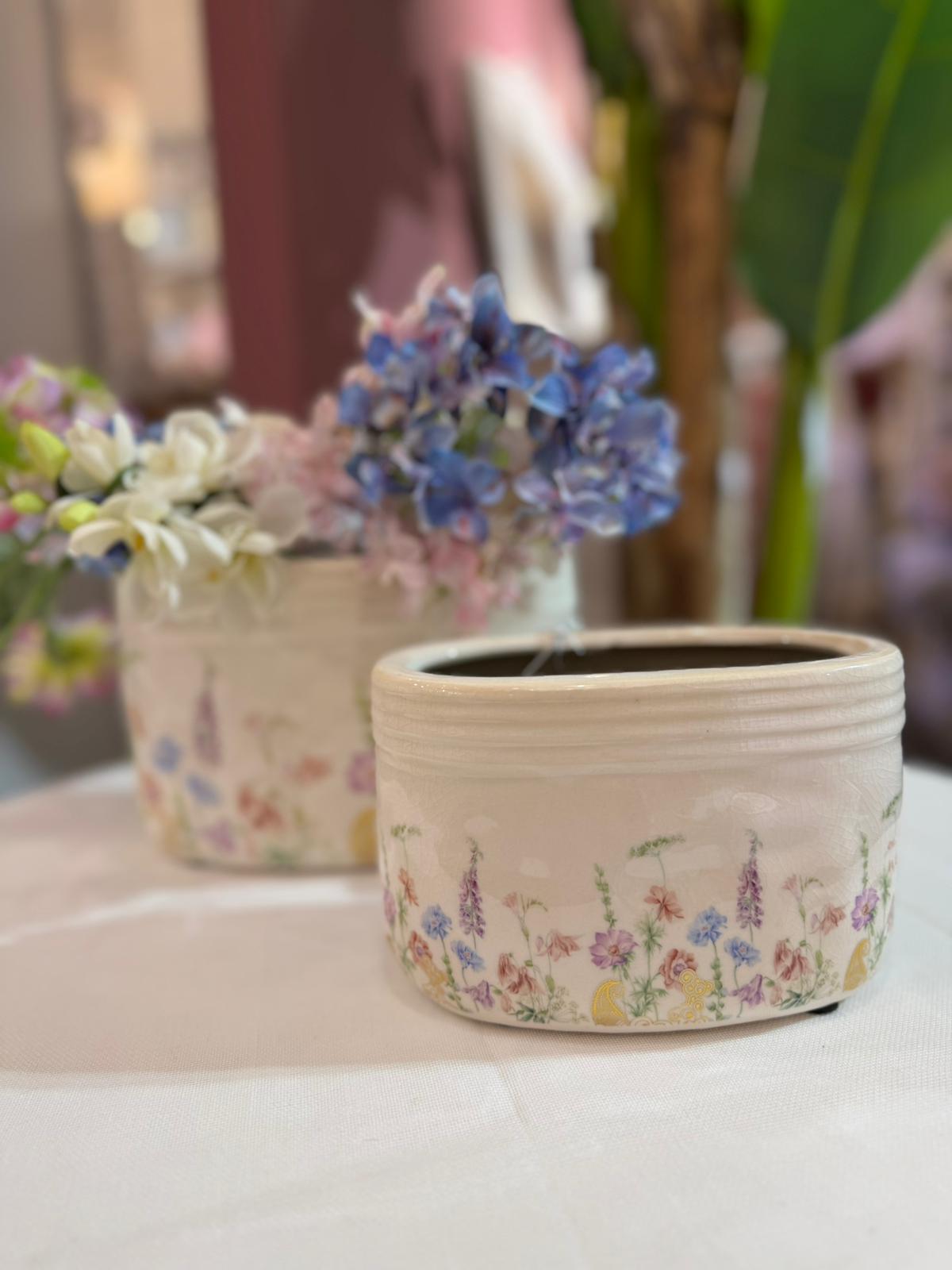 Vaso in ceramica con fiorellini - H.11x17 cm - L'arte di Nacchi