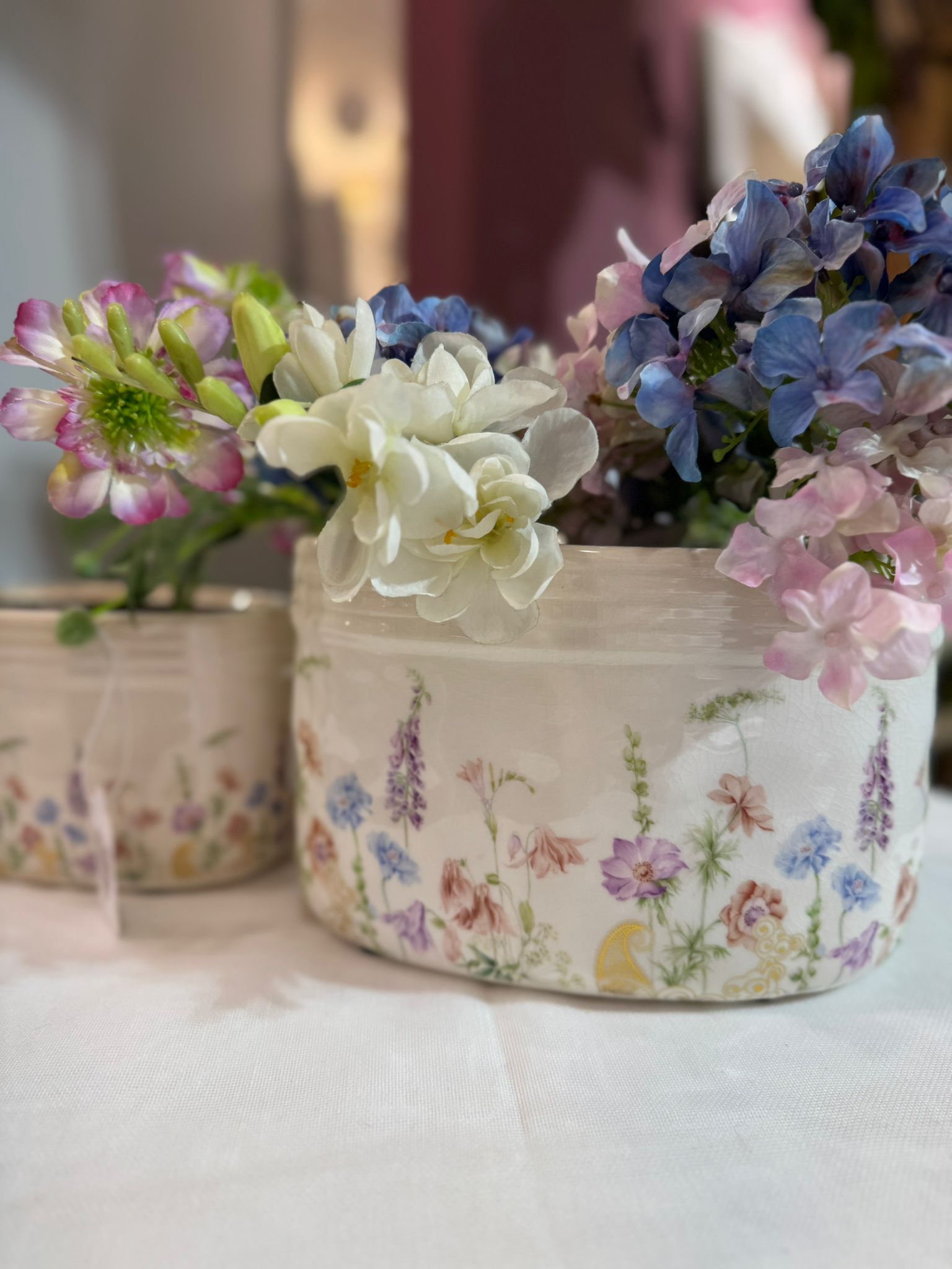 Vaso in ceramica con fiorellini - H.14x22 cm - L'arte di Nacchi