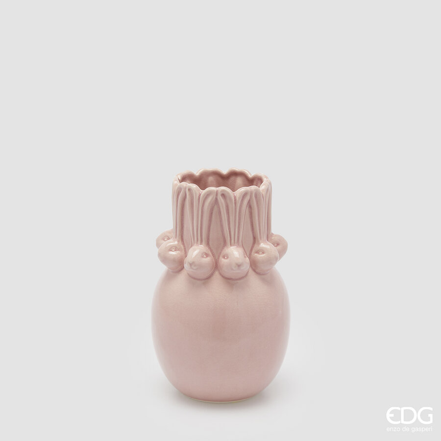 Vaso in ceramica conigli Easter bombato - H.20x12 cm - Vari colori - EDG