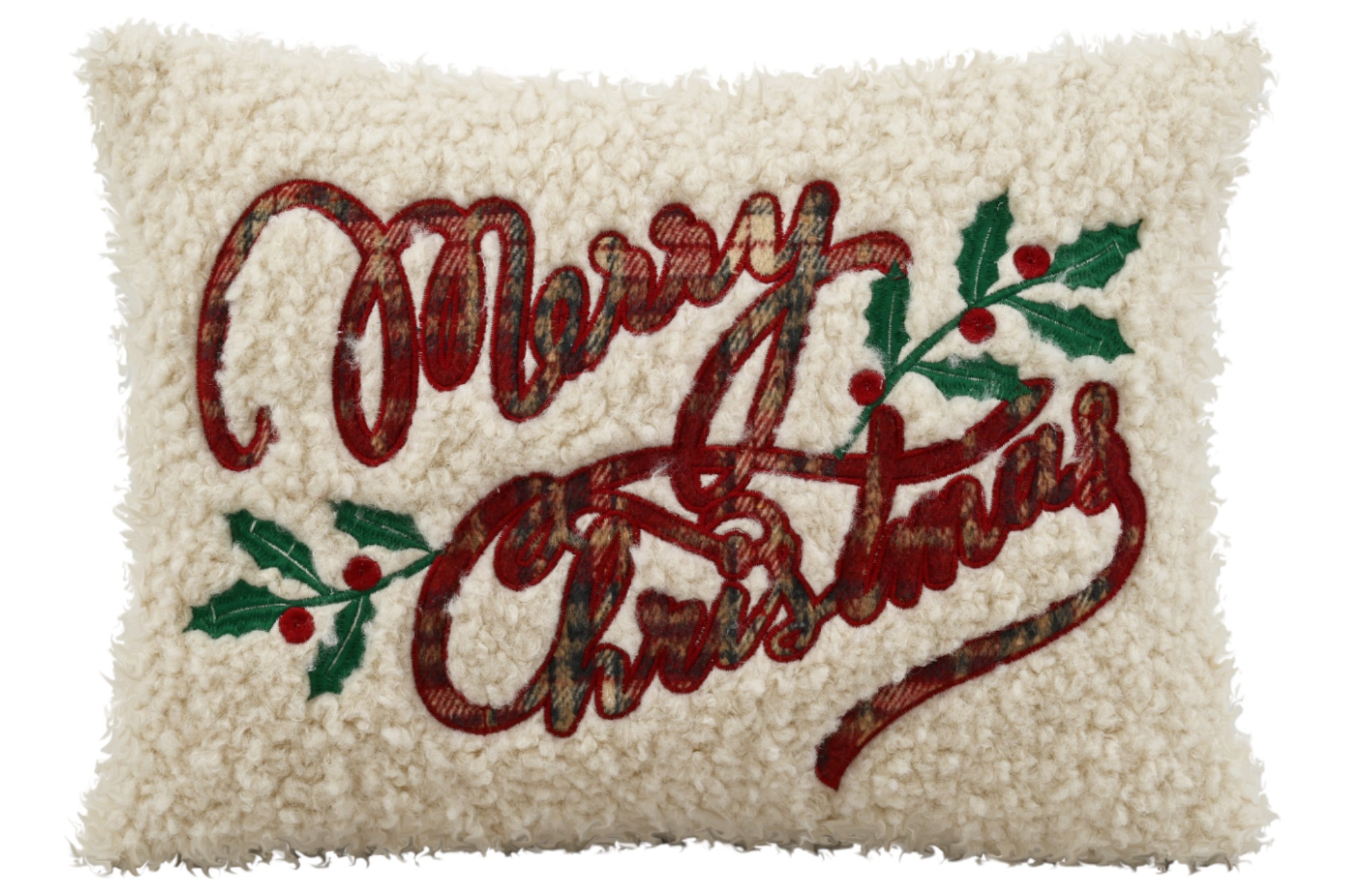 Cuscino rettangolare natalizio in boucle Merry Christmas cottage - 33x45 cm - Clodette