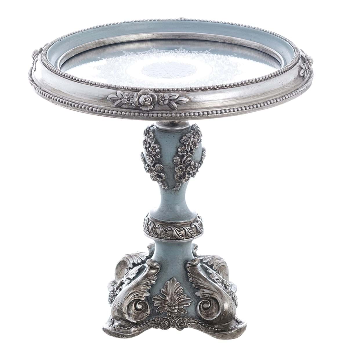 Vassoio con piedistallo in resina c/specchio - Collezione Villa Clara - 19x19x20 cm - Blanc Mariclo
