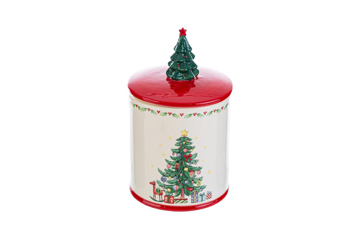 Biscottiera in ceramica con albero di natale - H.22.5 cm