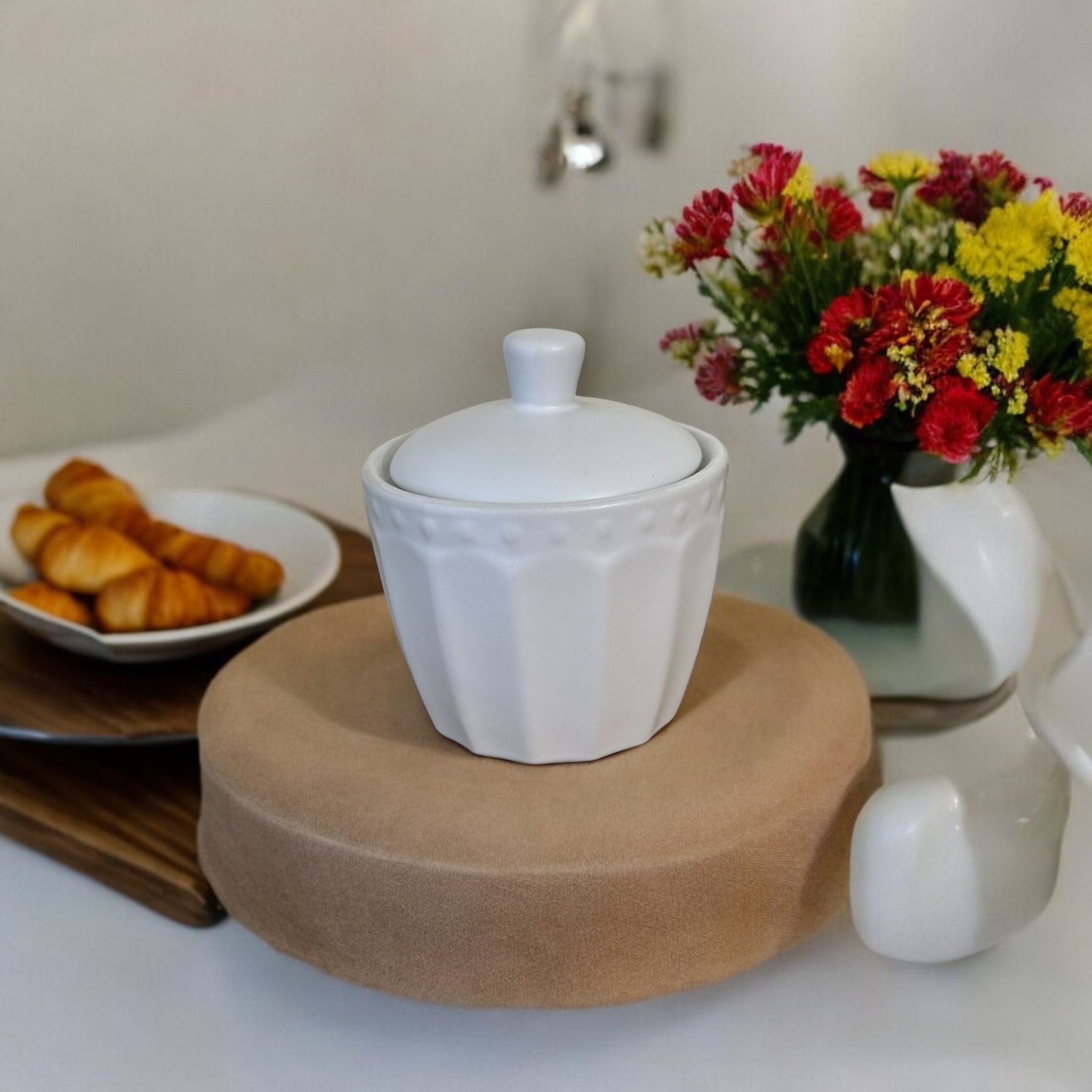 Zuccheriera in ceramica bianca - 9x6x11 cm - Nuvole di Stoffa