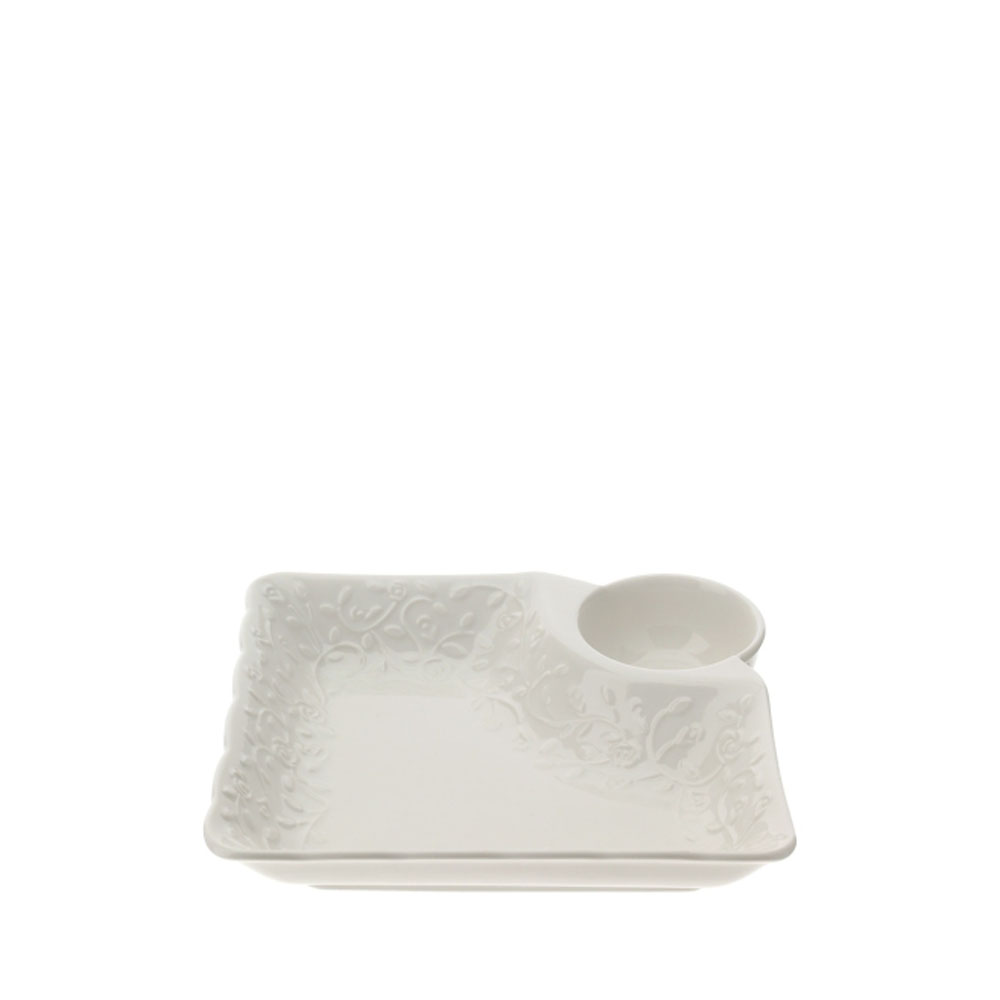 Piatto snack rettangolare in porcellana Romance - 17x18 cm - Hervit