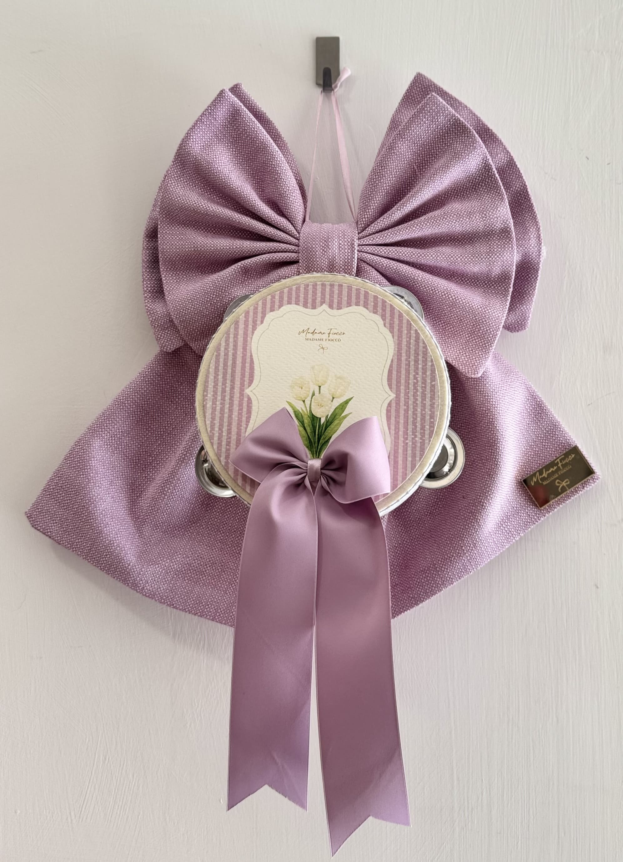 Fiocco lilla con tamburella Tulipani Bianchi - H.35 cm - Madame Fiocco