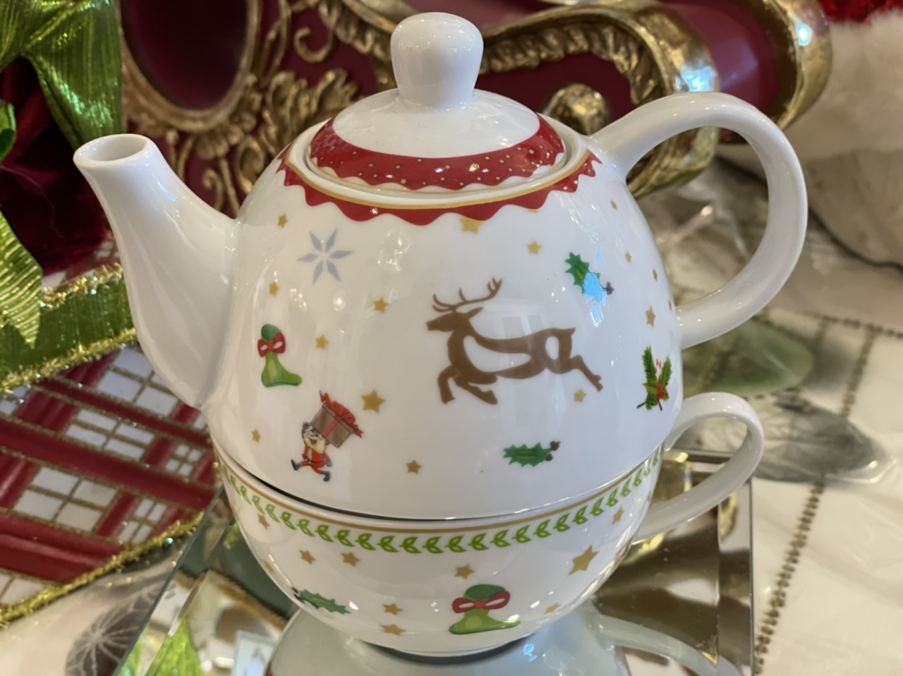 Teapot in porcellana con renne - Fiorentino Home